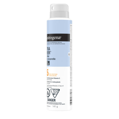 Neutrogena Ultra Sheer Body Mist Sunscreen Spray SPF 45 for UVA/UVB Broad Spectrum Sun Protection, Lightweight, Water-Resistant, Oil-Free & Non-Comedogenic, Oxybenzone-free, 141g
