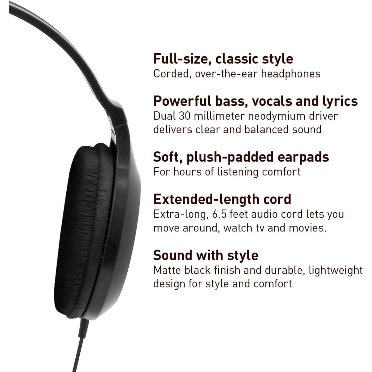 Panasonic Full-Size Over-Ear Wired Long-Cord Headphones - 4.1x 7.2X 7.6, Black (RP-HT161-K)