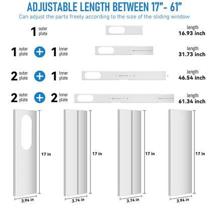 Portable Air Conditioner Window Kit with 5.9" Exhaust Hose, Portable AC Window Vent Kit for Sliding Window Seal with PVC Plate, Universal Coupler Fits 5.9 & 5.1 Inch Diameter Exhaust Hose - Available at All In One Marketplace Canada