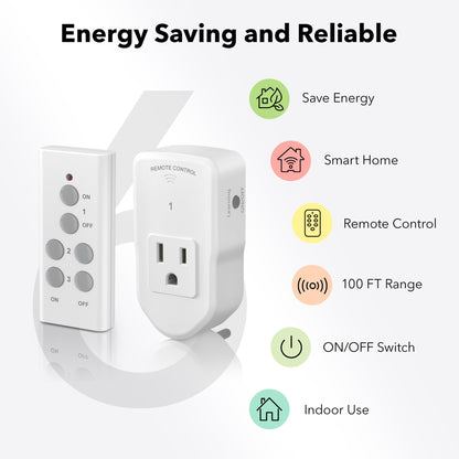 BN-LINK Wireless Remote Control Electrical Outlet Switch for Lights, Fans, Christmas Lights, Small Appliance, Long Range White 10A/1200W, 1 Remote + 1 Outlet 🍁 All In One Marketplace Canada