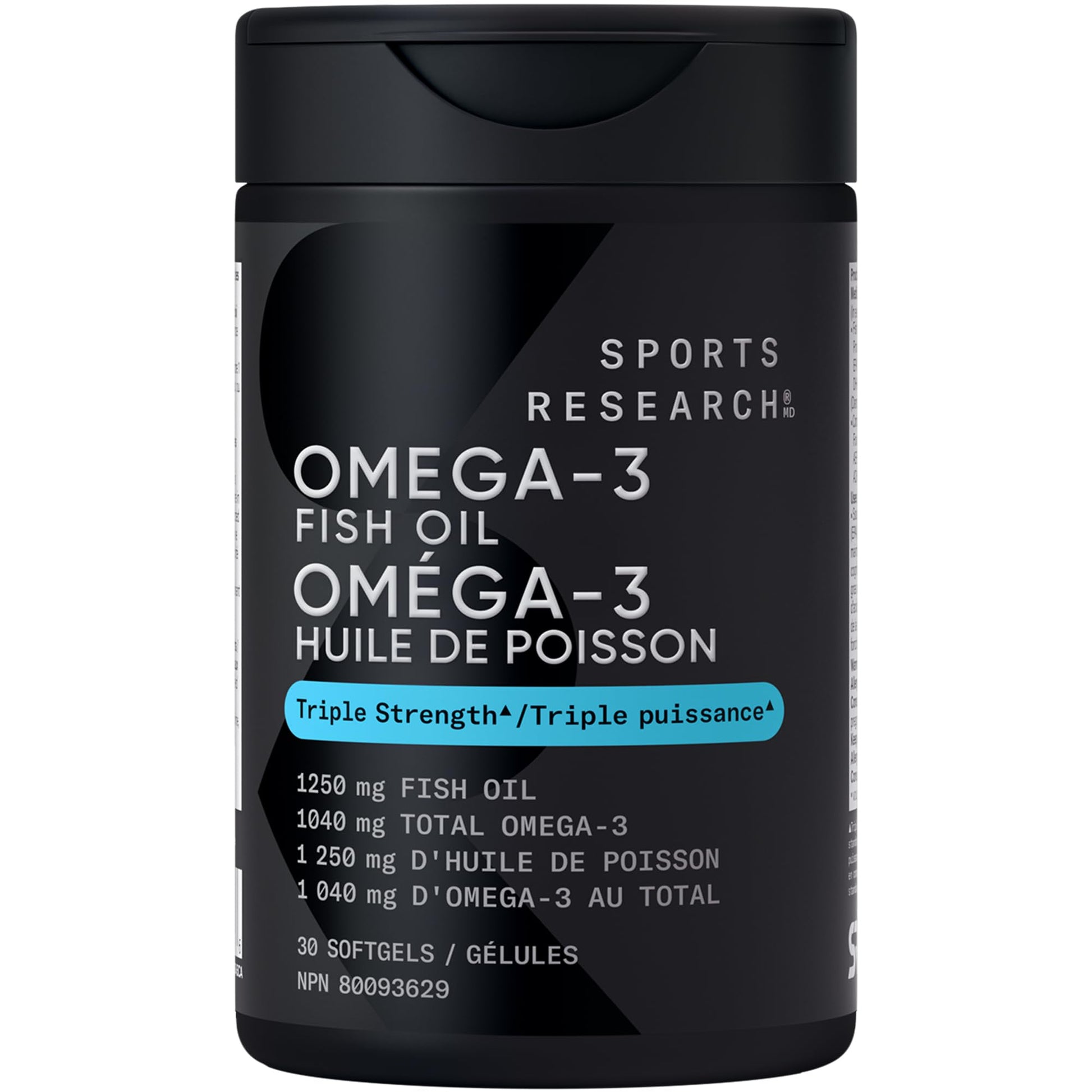 Sports Research® Triple Strength Omega 3 Fish Oil - Burpless Fish Oil Supplement w/EPA & DHA Fatty Acids from Wild Alaskan Pollock - Heart, Brain & Immune Support for Men & Women - 1250 mg, 30 count