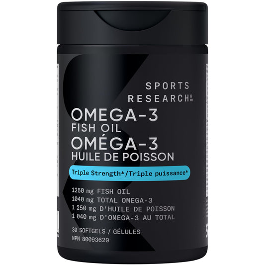Sports Research® Triple Strength Omega 3 Fish Oil - Burpless Fish Oil Supplement w/EPA & DHA Fatty Acids from Wild Alaskan Pollock - Heart, Brain & Immune Support for Men & Women - 1250 mg, 30 count