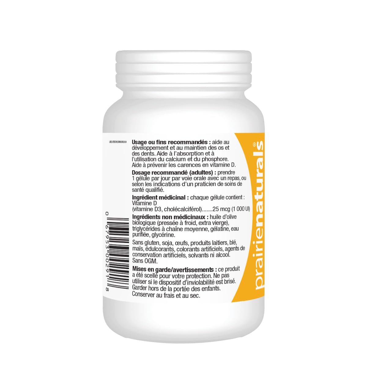 Prairie Naturals Vitamin D3 1000 IU 500 softgels