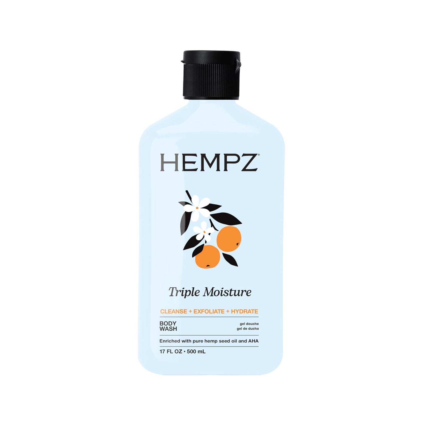 Hempz Triple Moisture Body Wash - Grapefruit & Peach - Hydrating for Sensitive Skin, Scented, Exfoliating with Shea Butter, Pure Hemp Seed Oil, and Algae for Sensitive Skin - 17 fl oz HEMPZ
