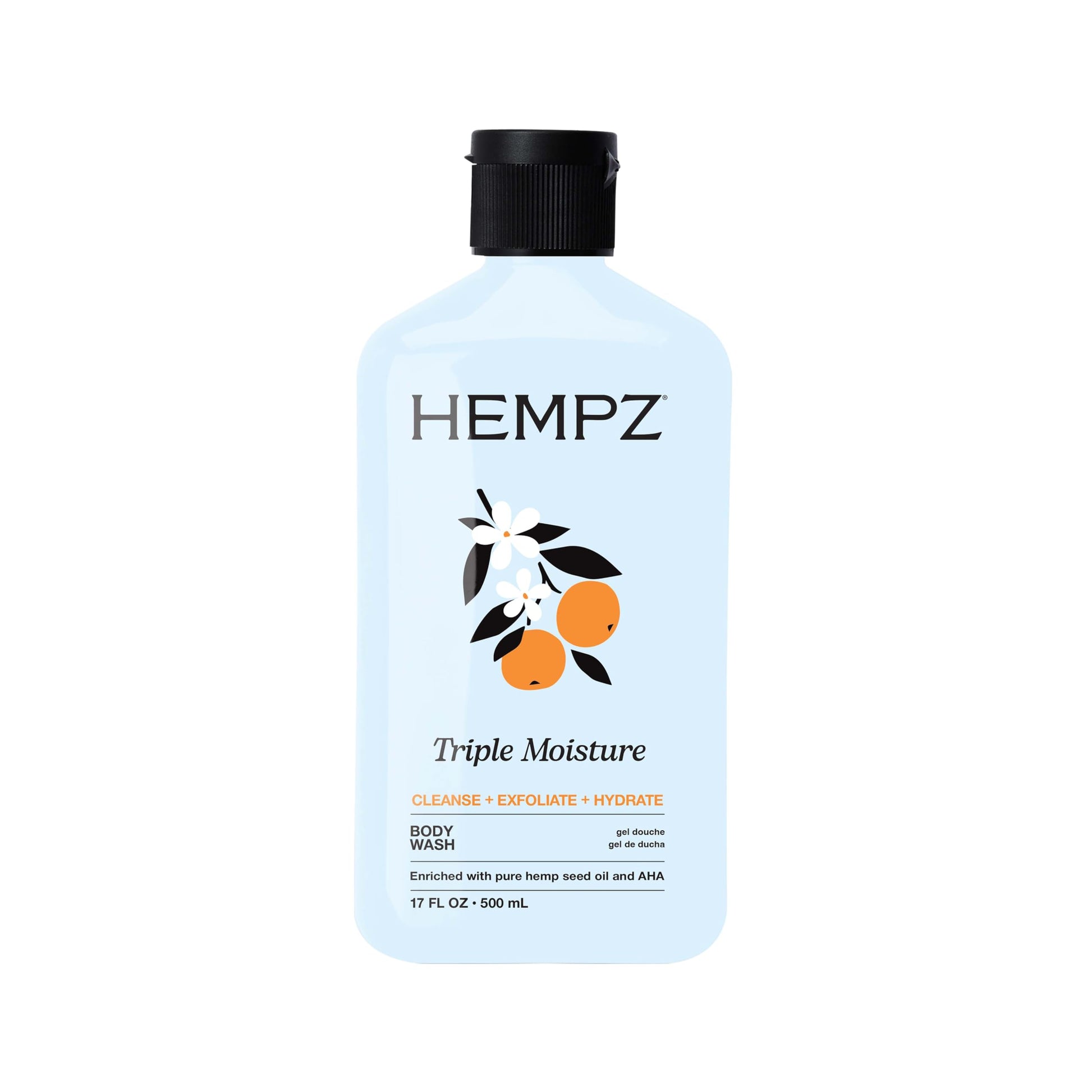 Hempz Triple Moisture Body Wash - Grapefruit & Peach - Hydrating for Sensitive Skin, Scented, Exfoliating with Shea Butter, Pure Hemp Seed Oil, and Algae for Sensitive Skin - 17 fl oz HEMPZ