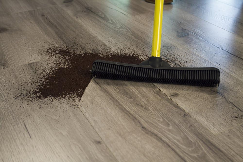 FURemover Broom SW-250I-AMZ-6, Pet Hair Removal Tool with Squeegee & Telescoping Handle That Extends from 3-5', Black & Yellow,1 Count (Pack of 1) FURemover