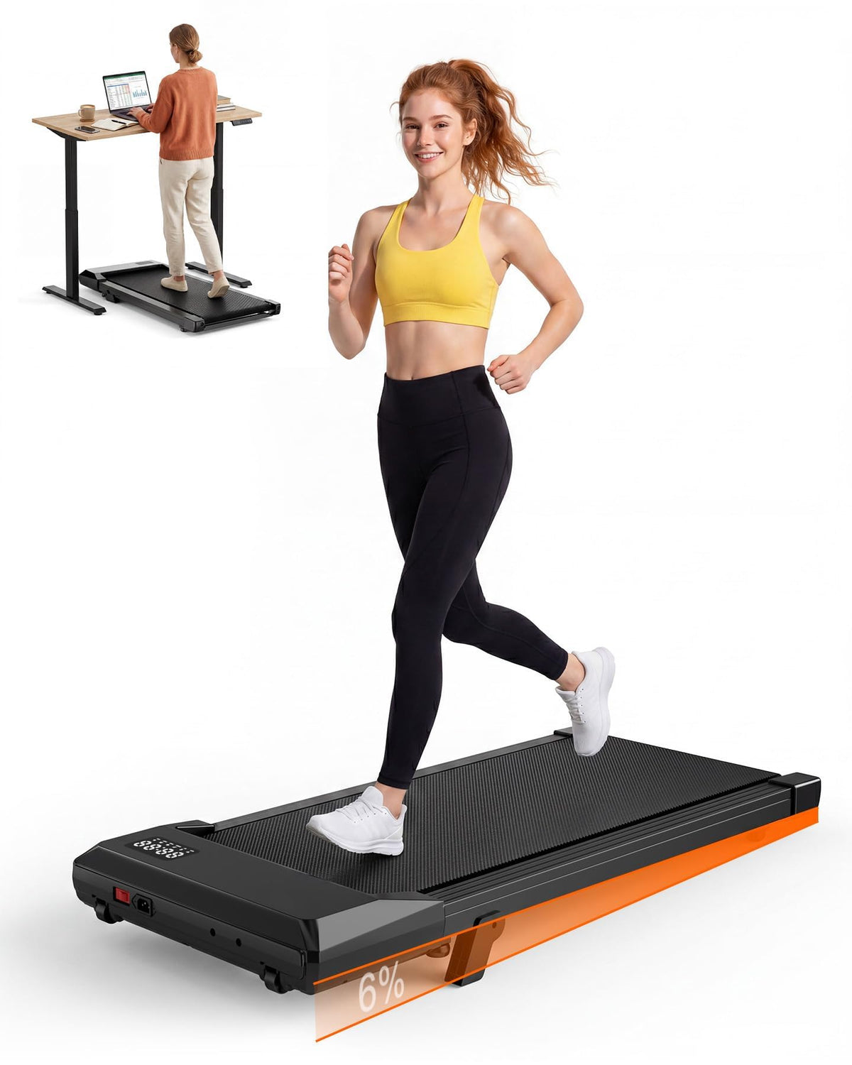 Lacuffy Walking Pad with 6% Incline, No-Assembly Under Desk Treadmill, 2.5 HP Quiet Motor, APP & Remote Control, LED Display, 307 lbs Capacity for Home/Office