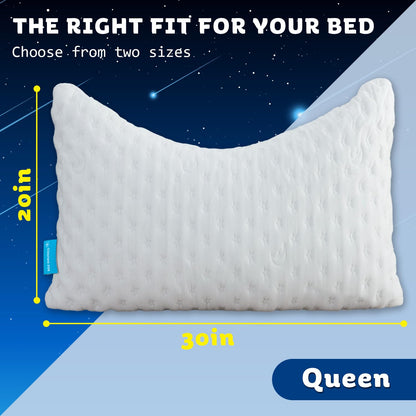 Cooling Side Sleeper Pillow for Neck and Shoulder, Luxury Shredded Memory Foam Curved Bed Pillows for Sleeping Set of 1- Adjustable Queen Size- Washable Cover Crescent White - Available at All In One Marketplace Canada