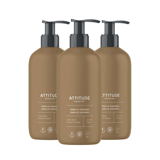 Savon liquide pour les mains ATTITUDE Édition limitée, certifié EWG, à base de plantes et de minéraux, produits de soins personnels végétaliens, Caramel Vanille, 473 ml (Paquet de 3) 🍁 All In One Marketplace Canada