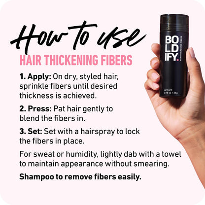 BOLDIFY Hair Fibers (28g) - Fill In Thinning and Fine Hair for an Instantly Fuller, Thicker Look - 14 Shades for Women & Men - Black - Available at All In One Marketplace Canada