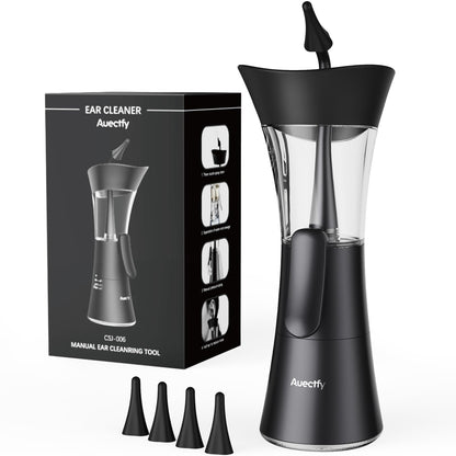 Manual Ear Wax Removal Kit - One-Hand Control Ear Cleaner Tool, Easy to Use Ear Irrigation Flushing System with Soft Silicone Tip for Effective & Safe to Clean Ear Built Up Wax Home Use(Black) - Available at All In One Marketplace Canada