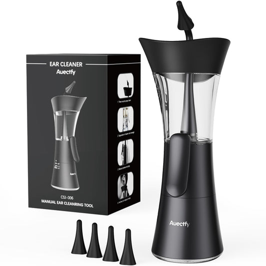 Manual Ear Wax Removal Kit - One-Hand Control Ear Cleaner Tool, Easy to Use Ear Irrigation Flushing System with Soft Silicone Tip for Effective & Safe to Clean Ear Built Up Wax Home Use(Black) - Available at All In One Marketplace Canada