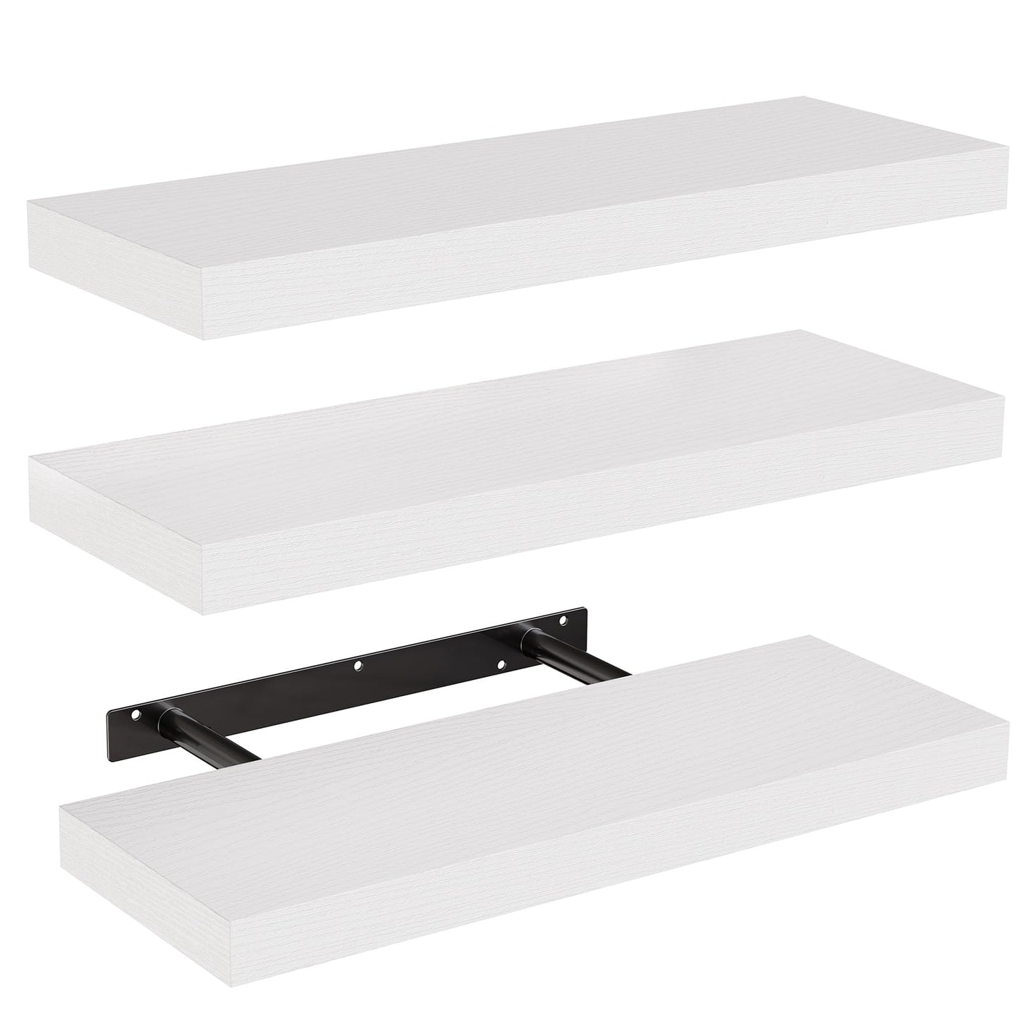 AMADA HOMEFURNISHING Floating Shelves, Wall Shelves for Bathroom/Living Room/Bedroom/Kitchen Decor, White Shelves with Invisible Brackets Set of 3 - AMFS08 - Available at All In One Marketplace Canada