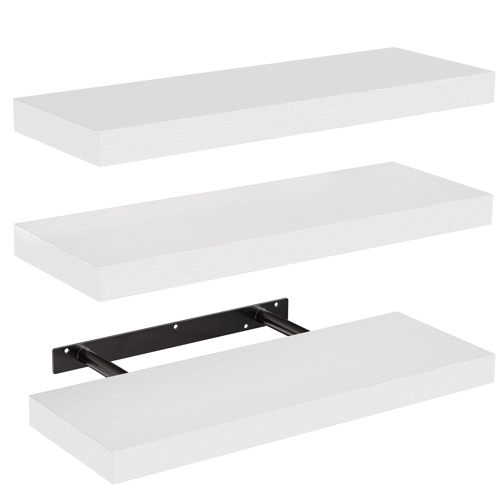AMADA HOMEFURNISHING Floating Shelves, Wall Shelves for Bathroom/Living Room/Bedroom/Kitchen Decor, White Shelves with Invisible Brackets Set of 3 - AMFS08 - Available at All In One Marketplace Canada