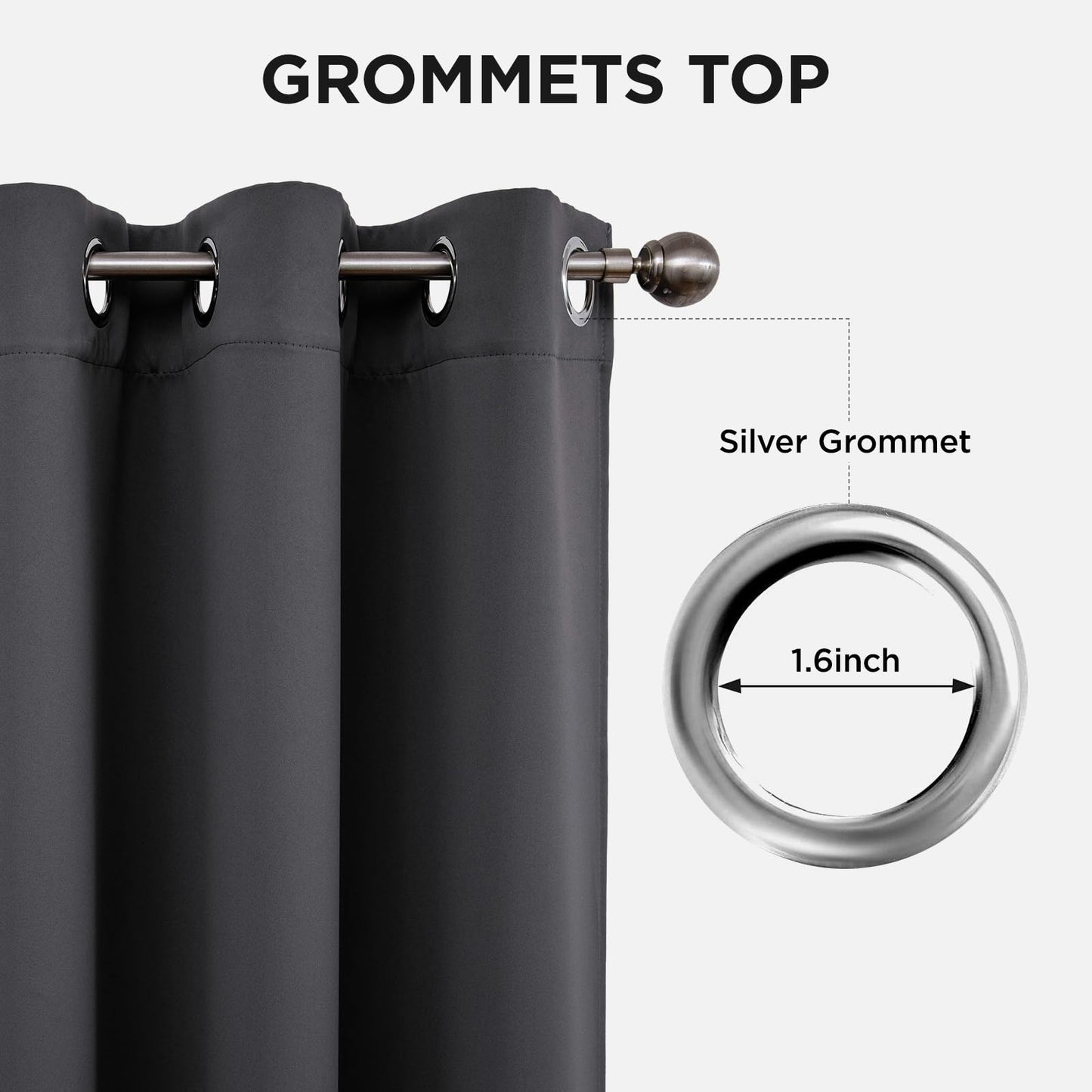 Joydeco Blackout Curtains 63 Inch Length 2 Panels Set, Thermal Insulated Long Curtains& Drapes 2 Burg, Room Darkening Grommet Drapes for Living Room Bedroom Window (W52 x L63 Inch, Dark Grey)