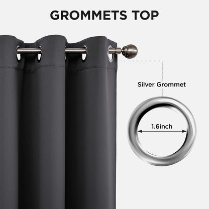 Joydeco Blackout Curtains 63 Inch Length 2 Panels Set, Thermal Insulated Long Curtains& Drapes 2 Burg, Room Darkening Grommet Drapes for Living Room Bedroom Window (W52 x L63 Inch, Dark Grey)