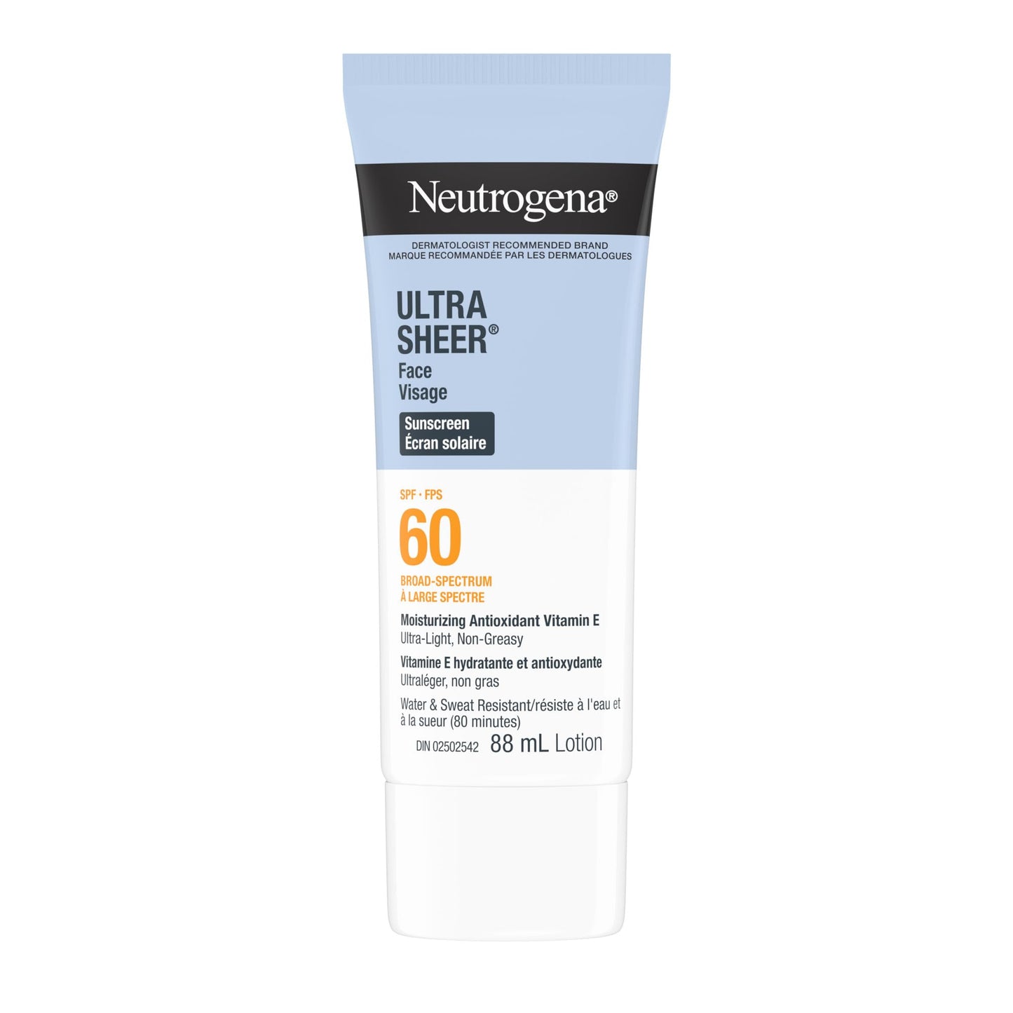 Neutrogena Ultra Sheer Face Sunscreen SPF 60, non-greasy, lightweight, 88 mL (Twin Pack)