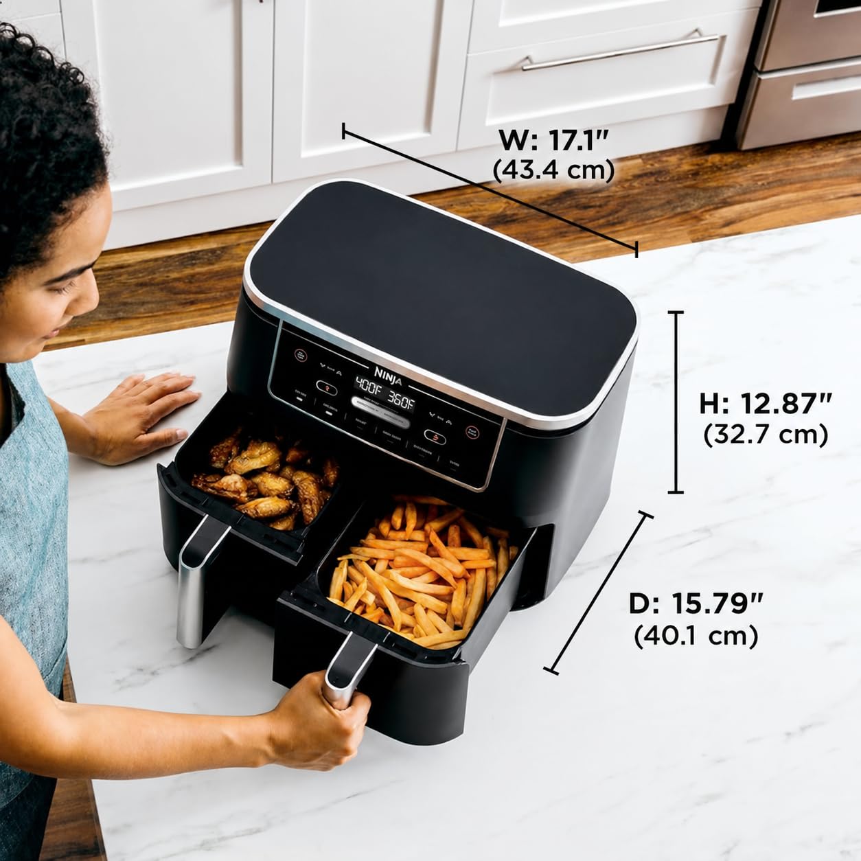 Ninja Foodi 10-qt. 6-in-1 DualZone XL Air Fryer, 2 Independent Baskets, Match Cook & Smart Finish to Air Fry, Air Broil, Roast, Bake, Dehydrate, & Keep Warm, Black, DZ302C (Canadian Version)
