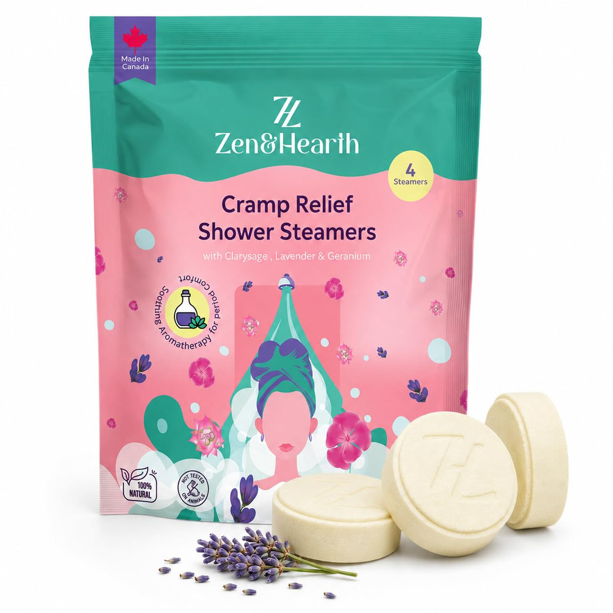 Zen & Hearth Shower Steamers, 4 Pack, Clary Sage, Lavender & Geranium 🍁 All In One Marketplace Canada