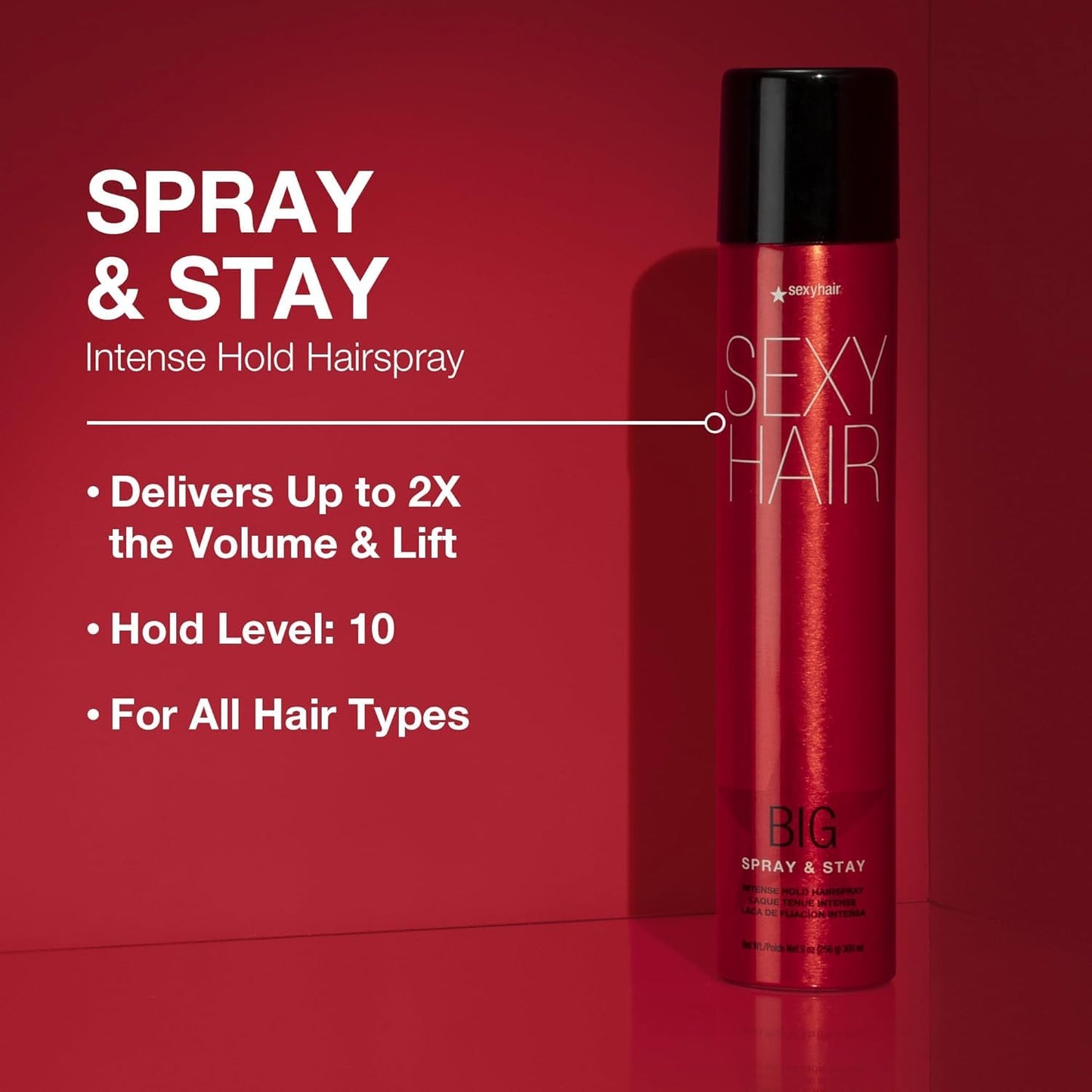 SexyHair Big Spray and Stay Intense Hold Hairspray, Long Lasting, Humidity Protection, Shine, 9 fl oz SEXYHAIR
