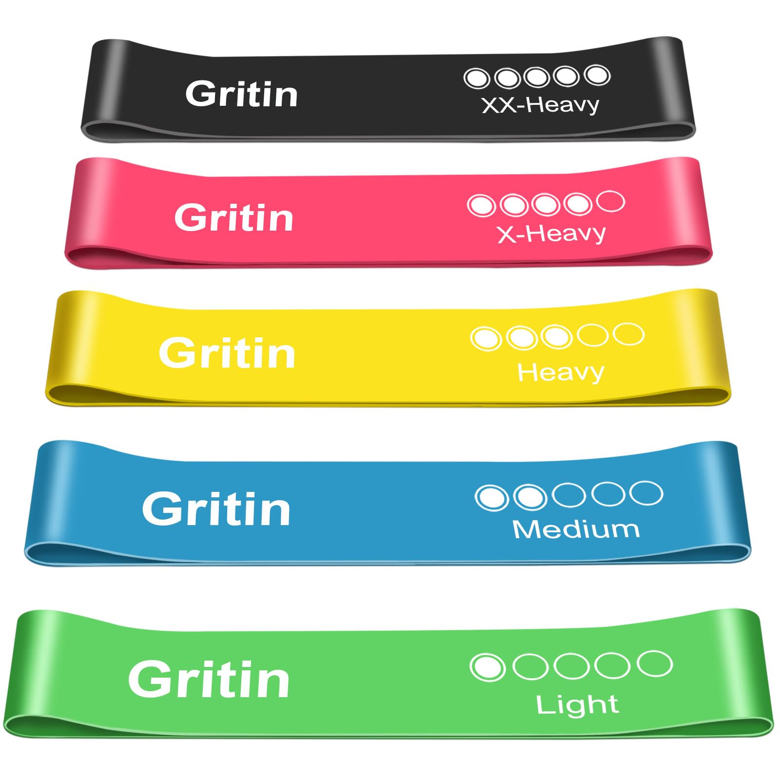 Gritin Resistance Bands, Set of 5 Skin-Friendly Resistance Exercise Band