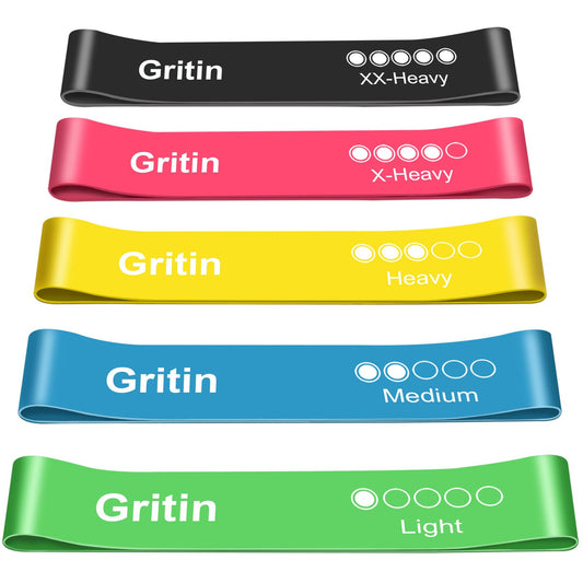 Gritin Resistance Bands, Set of 5 Skin-Friendly Resistance Exercise Band