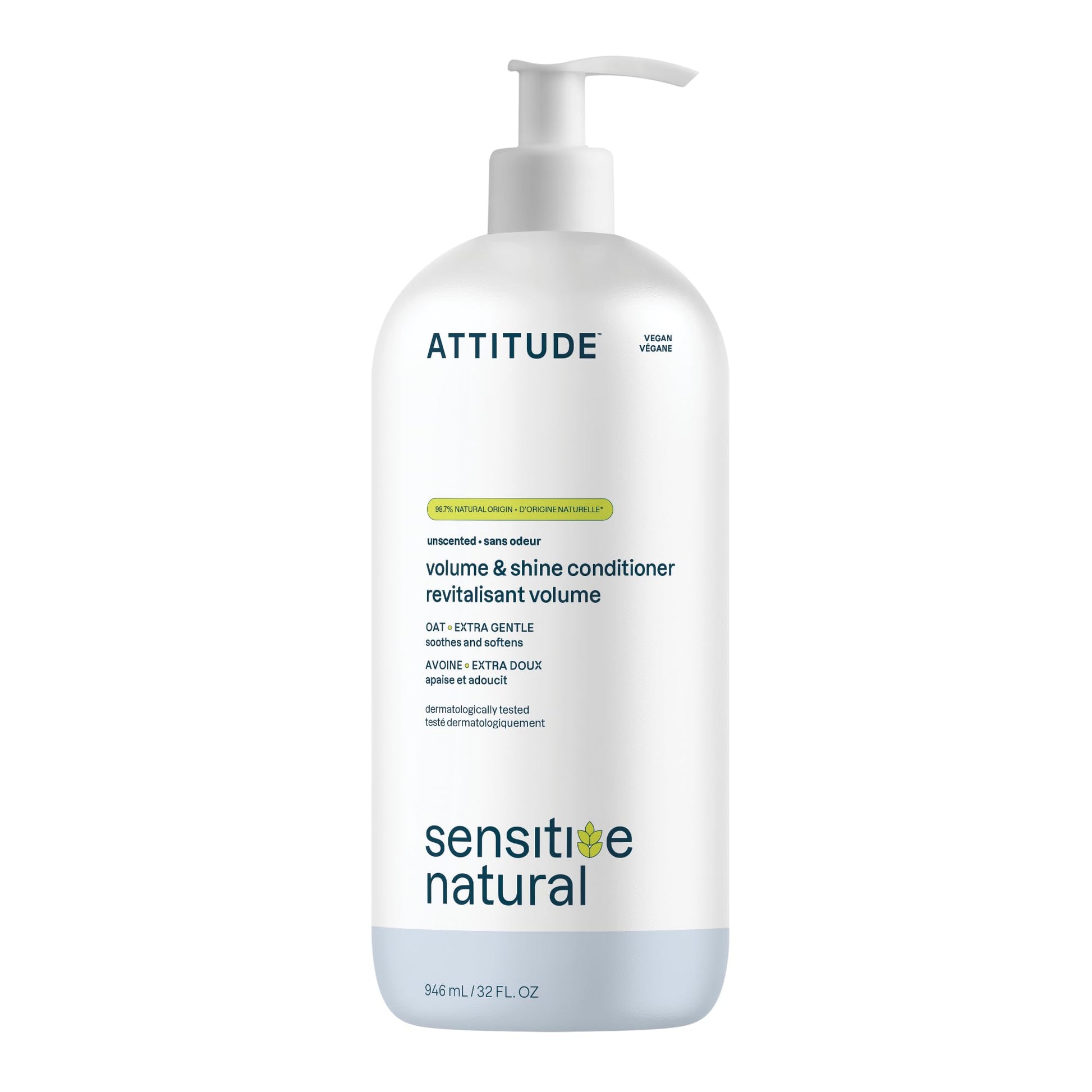 ATTITUDE Extra Gentle Hair Conditioner for Sensitive Dry Scalp, Soothing Oat, Made in Canada, Naturally Derived Ingredients, Dermatologically Tested, Vegan Detangler, Unscented, 946 mL - Available at All In One Marketplace Canada