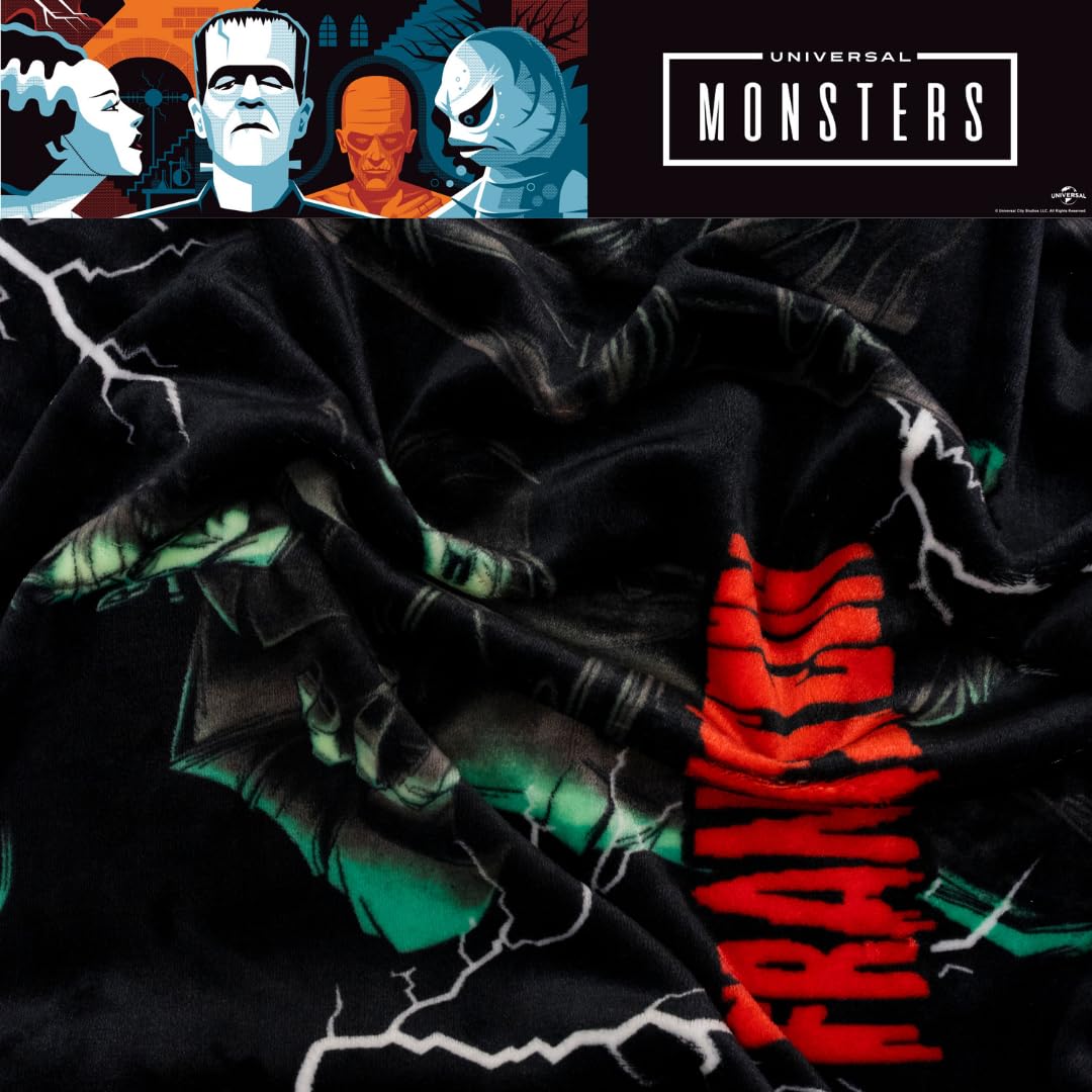 Couverture jeté Franco Collectibles Universal Monsters Frankenstein pour Halloween, literie en peluche super douce et confortable, 127 cm x 178 cm (produit sous licence officielle)