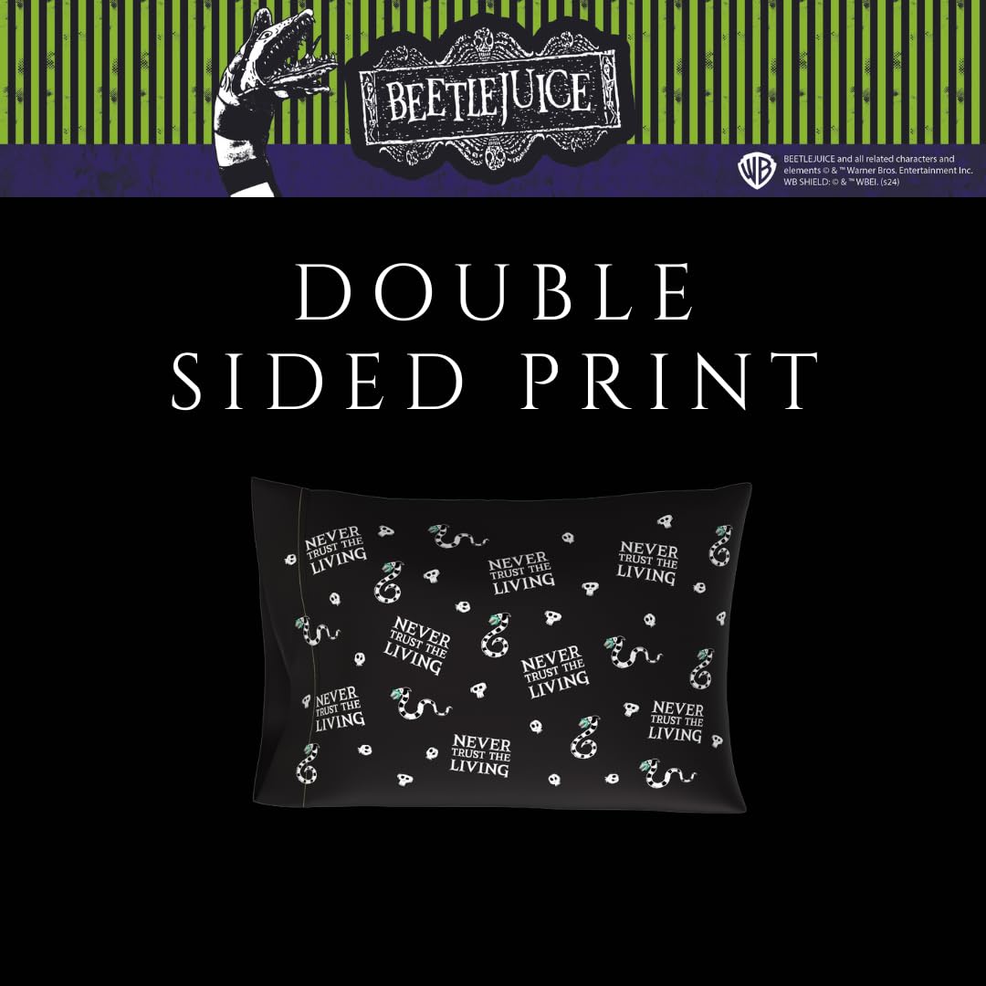 Taie d'oreiller Franco Collectibles Beetlejuice, motif film d'Halloween, en satin soyeux, standard 20x30 pour cheveux et peau, (produit sous licence officielle)
