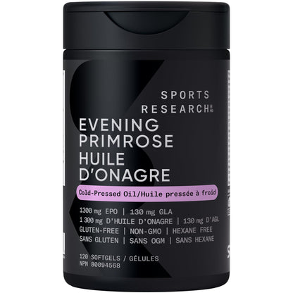 Sports Research® Evening Primrose Oil with GLA - Cold Pressed Primrose Oil supporting Women's Health - Hexane Free · Non-GMO · Gluten Free - 120 Count Softgels - Available at All In One Marketplace Canada
