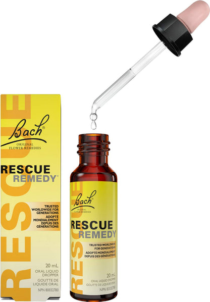 Rescue Remedy Bach RESCUE REMEDY Dropper 20 ml (Pack of 1), Natural Flower Essence, Vegan, Gluten and Sugar-Free - Available at All In One Marketplace Canada