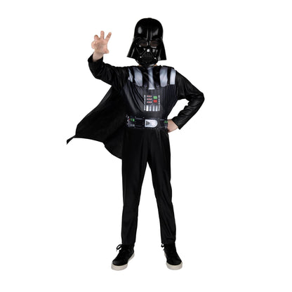 Star Wars Darth Vader Official Youth Halloween Costume - Printed Jumpsuit with Cape and Plastic Mask (S) Black