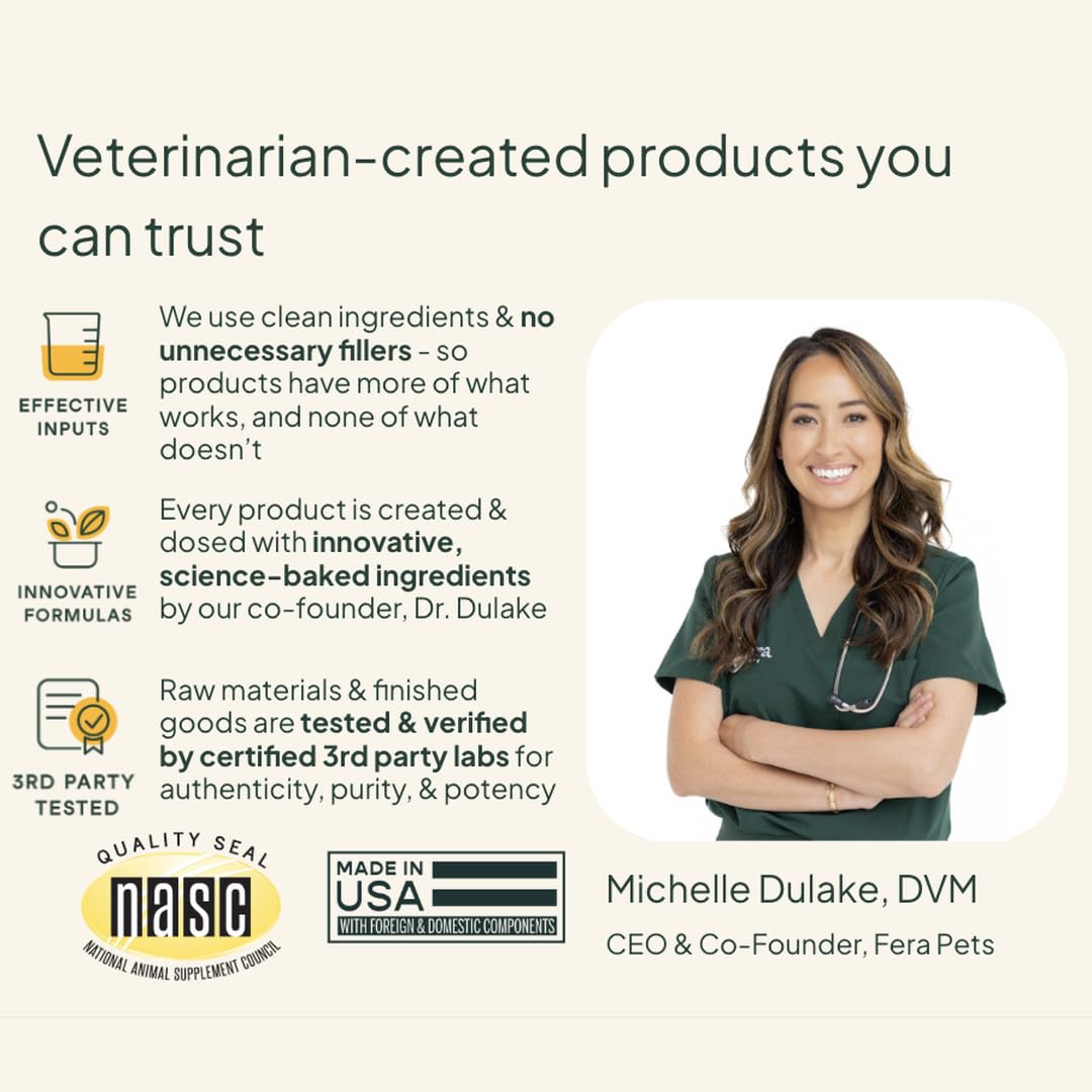 Fera Pets Probiotics for Dogs & Cats with Prebiotics - USDA Organic - Gut Health Powder Supplement with 12 Strains and 5 Billion CFUs - Supports Immunity, Energy and Skin & Coat - 60 Scoops