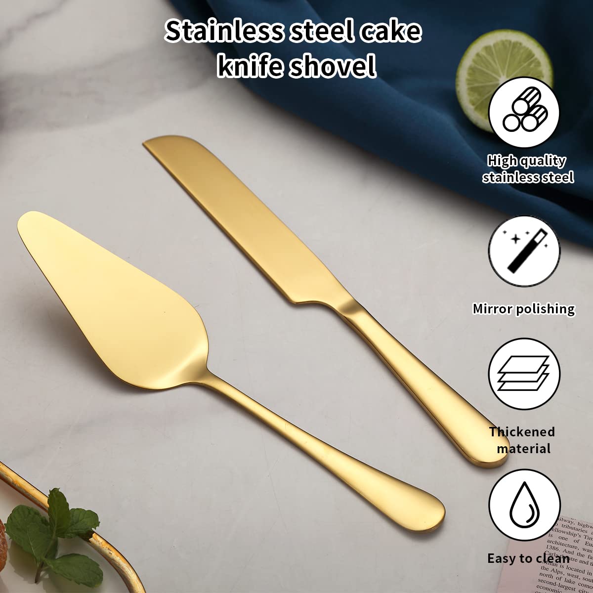Kyraton Wedding Cake Knife and Server Set, Gold Titanium Plated Stainless Steel Cake Cutting Set for Weddings and Birthdays 🍁 All In One Marketplace Canada