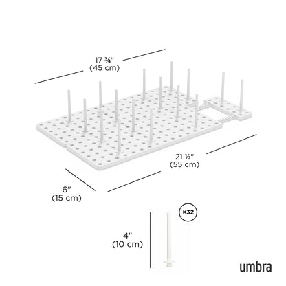 Umbra Peggy Kitchen Drawer Cupboard Organizer Tray - Adjustable Storage System For Food Containers, Cookware, Serveware, Utensils and More, White Umbra