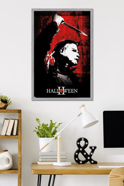 Halloween II - Red Wall Poster, 34L" x 22.4W", Gray Framed Version