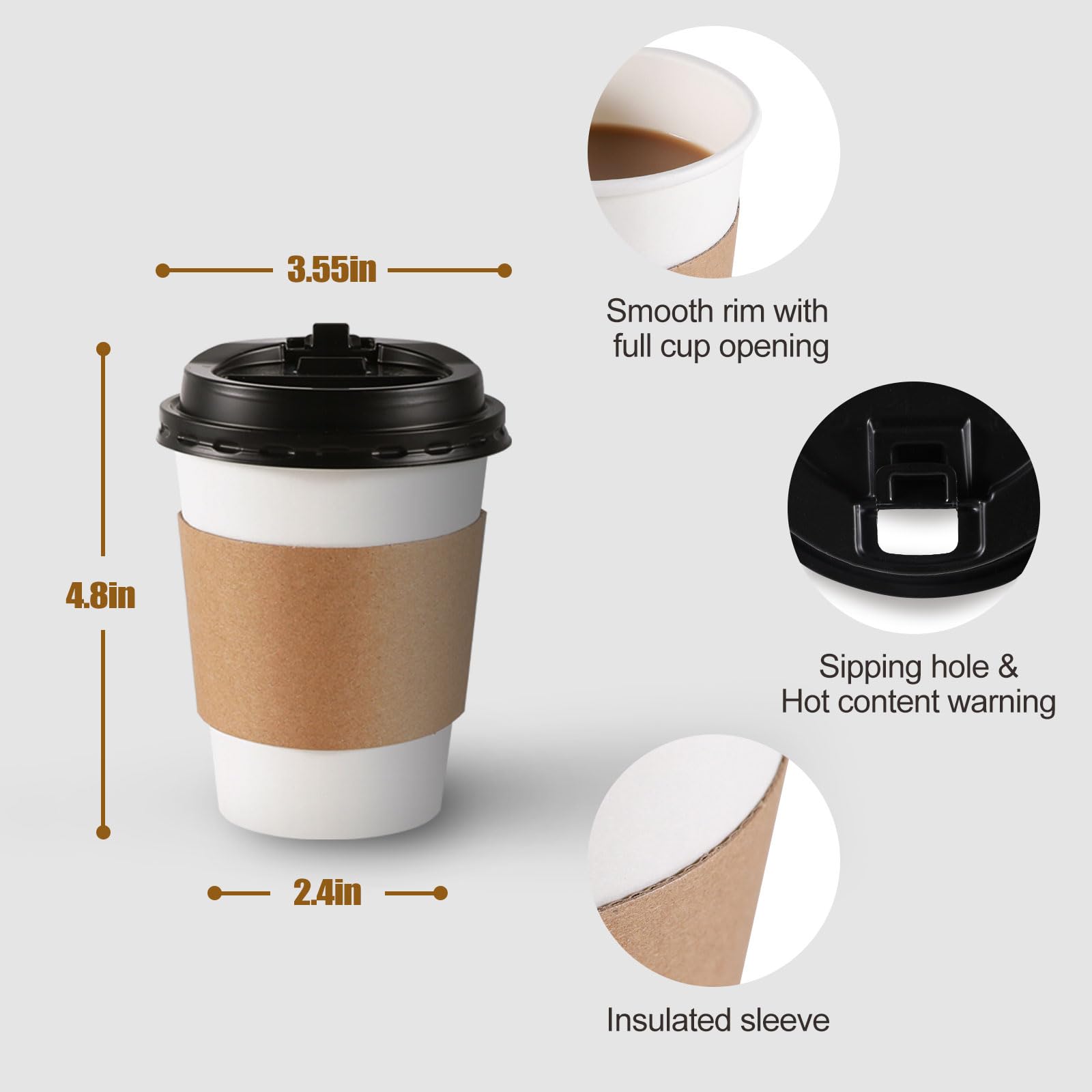 120 Pack Paper Coffee Cups Disposable Paper Party Cups Bulk to Go Hot/Cold Beverage Drinking Cups with Lids, Sleeves, Straws Paper Cups Bundle for Party Travel Home Restaurant Cafe (White, 12 oz) - Available at All In One Marketplace Canada