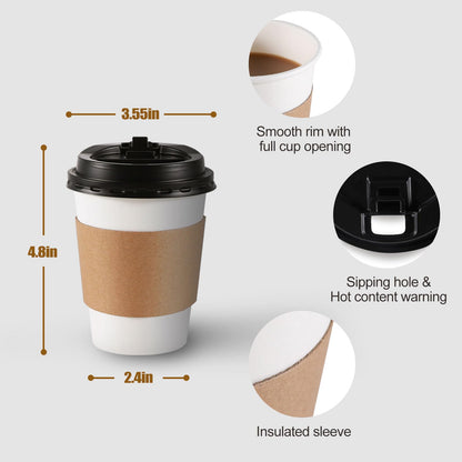 120 Pack Paper Coffee Cups Disposable Paper Party Cups Bulk to Go Hot/Cold Beverage Drinking Cups with Lids, Sleeves, Straws Paper Cups Bundle for Party Travel Home Restaurant Cafe (White, 12 oz) - Available at All In One Marketplace Canada