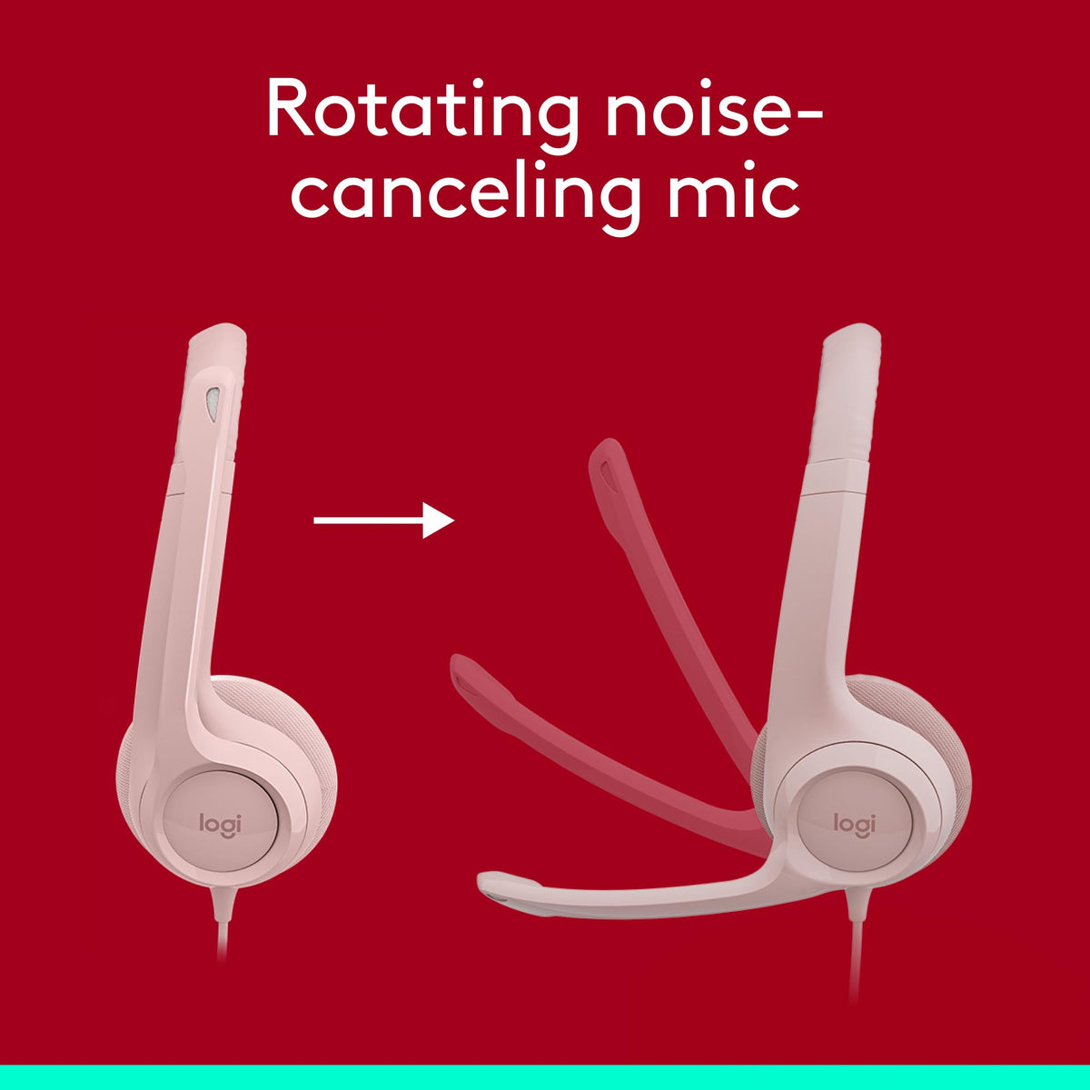 Logitech H390 Wired Headset PC/Laptop Stereo Headphones, USB-A, Rose