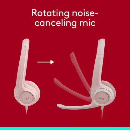 Logitech H390 Wired Headset PC/Laptop Stereo Headphones, USB-A, Rose