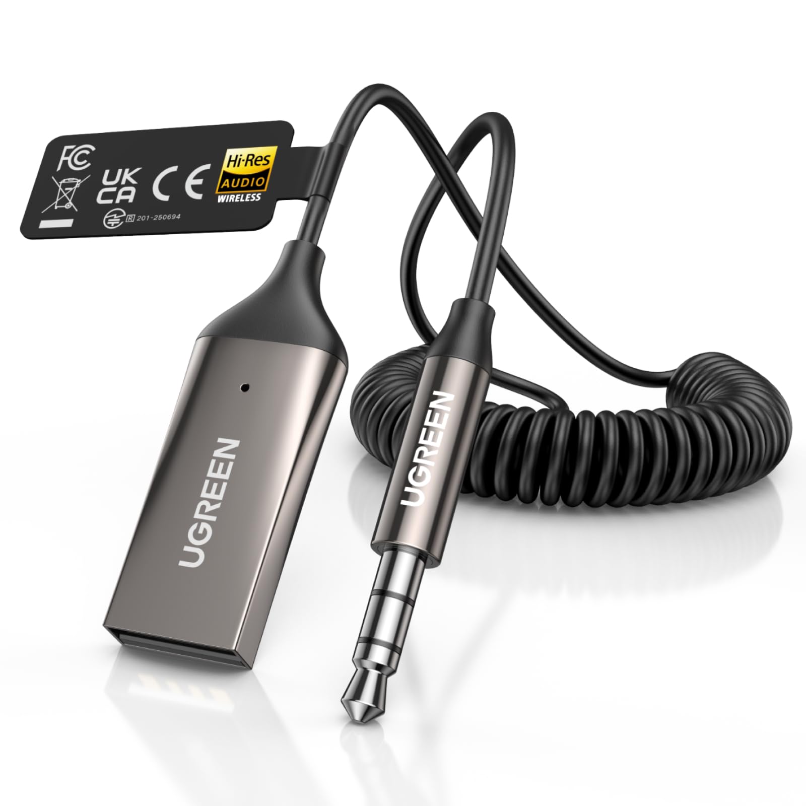 UGREEN Aux to Bluetooth 6.0 Car Adapter with LDAC, 3.5mm Aux Adapter for Auto Built-in Microphone, Car Bluetooth Audio Receiver for Hands-Free Calls Compatible with Car Speaker & Home Audio