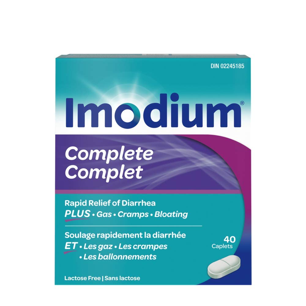 Imodium Complete Antidiarrheal and Gas Relief Caplets with Loperamide Hydrochloride, Simethicone, 40 Ct - Available at All In One Marketplace Canada