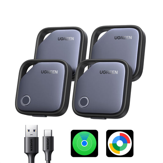 UGREEN FineTrack Duo (iOS or Android) Air Tracker Tags 4 Pack, USB-C Rechargeable Bluetooth Tracker Compatible with Apple Find My or Find Hub App, Item Finder Smart Tag for Key Wallet Backpack Luggage - Available at All In One Marketplace Canada
