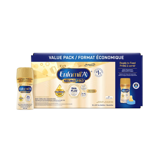 Enfamil A+ NeuroPro, Baby Formula, Ready to Feed, Nipple Ready Bottles, with Brain Building DHA and 2'FL for Immune Support, 0+ Months, 18 x 237mL