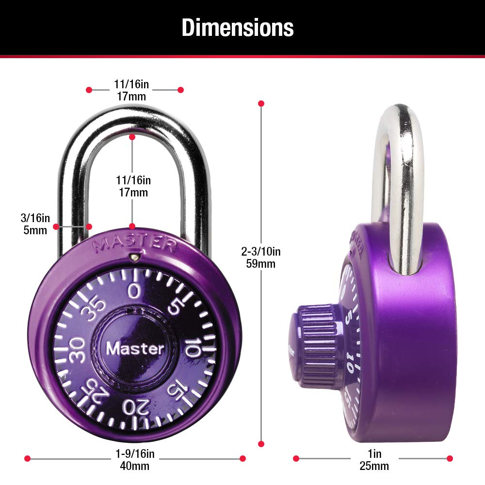 Master Lock 1533TRI Mini Combination Locks in Blue, Purple, and Pink, 3-Pack