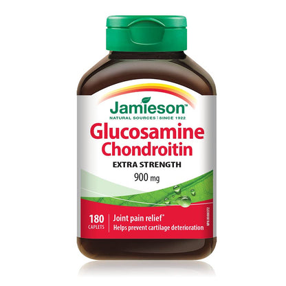 Jamieson Extra Strength Glucosamine Chondroitin 900 mg, Provides Joint Pain Relief, Osteoarthritis Support, and Cartilage Protection. Non-GMO, Gluten-Free, 180 Caplets, Proudly Canadian