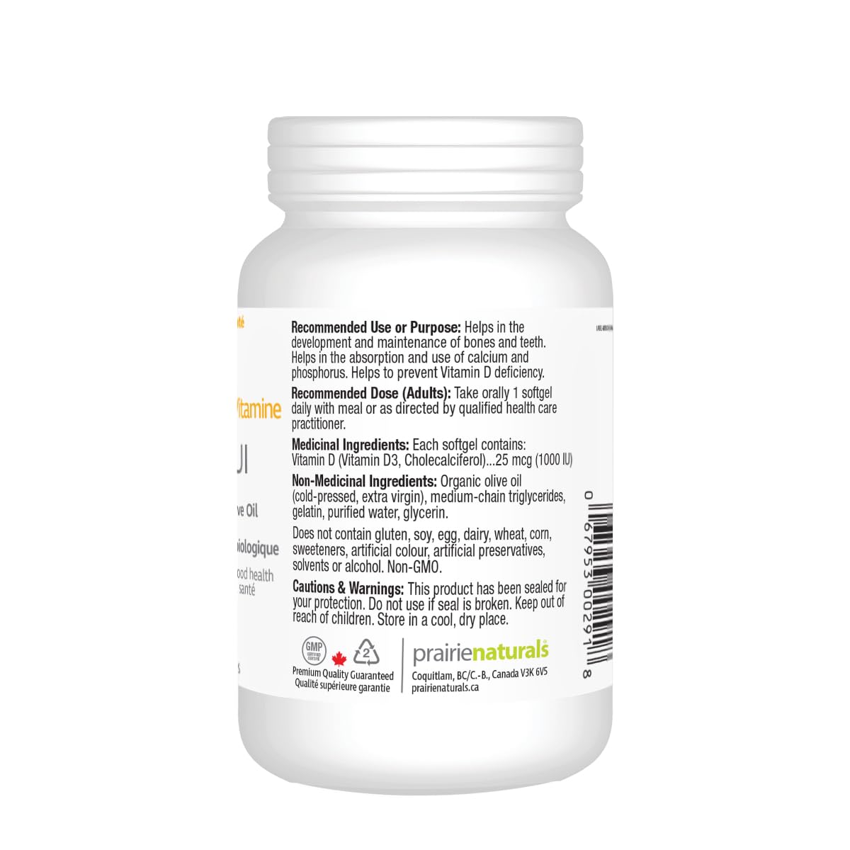 Prairie Naturals Vitamin D3 1000 IU 500 softgels