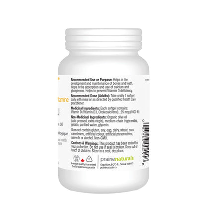 Prairie Naturals Vitamin D3 1000 IU 500 softgels