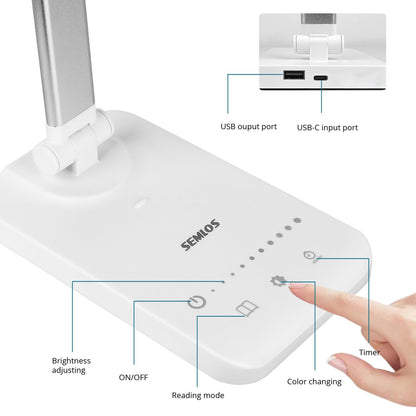 Semlos Desk Lamp, Dimmable LED Table Lamp with 25 Lighting Modes, Eye-Caring Touch Control Desk Light, 45 Min Auto Timer & Memory, White - Available at All In One Marketplace Canada