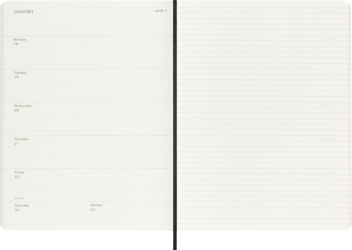Moleskine Classic 18 Month 2026-2027 Weekly Planner, Soft Cover, XL (7.5" x 10"), Black, 208 pages